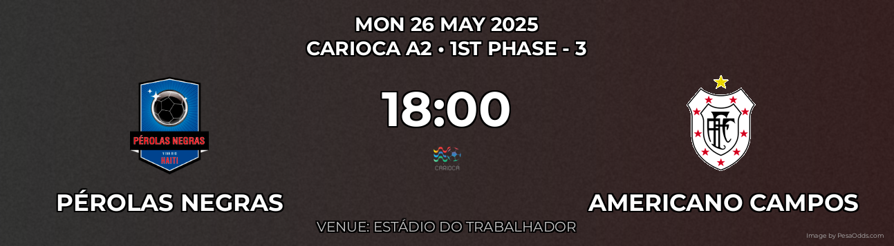 Pérolas Negras vs Americano Campos Prediction match poster for Carioca A2 fixture on MON 26 MAY 2025