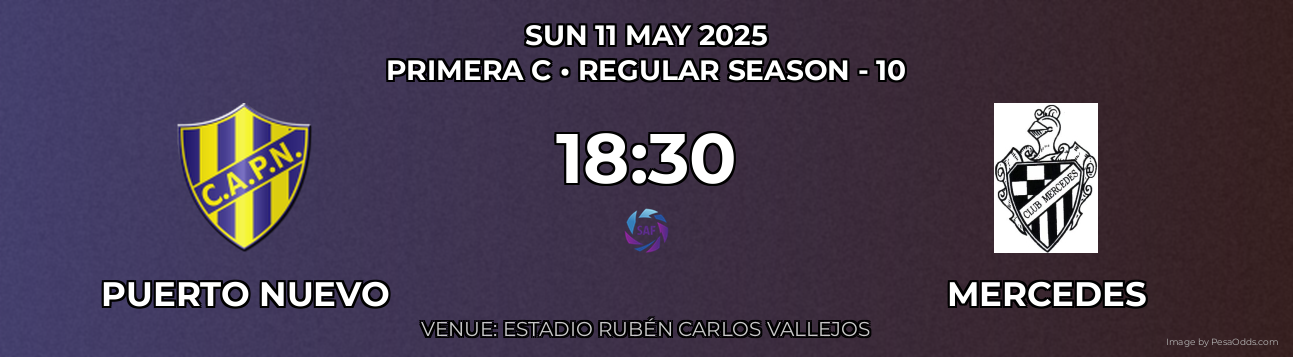Puerto Nuevo vs Mercedes Prediction match poster for Primera C fixture on SUN 11 MAY 2025