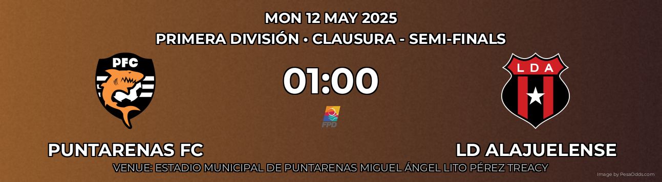 Puntarenas FC vs LD Alajuelense Prediction match poster for Primera División fixture on MON 12 MAY 2025