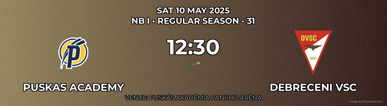 Puskas Academy vs Debreceni VSC Prediction match poster for NB I fixture on SAT 10 MAY 2025