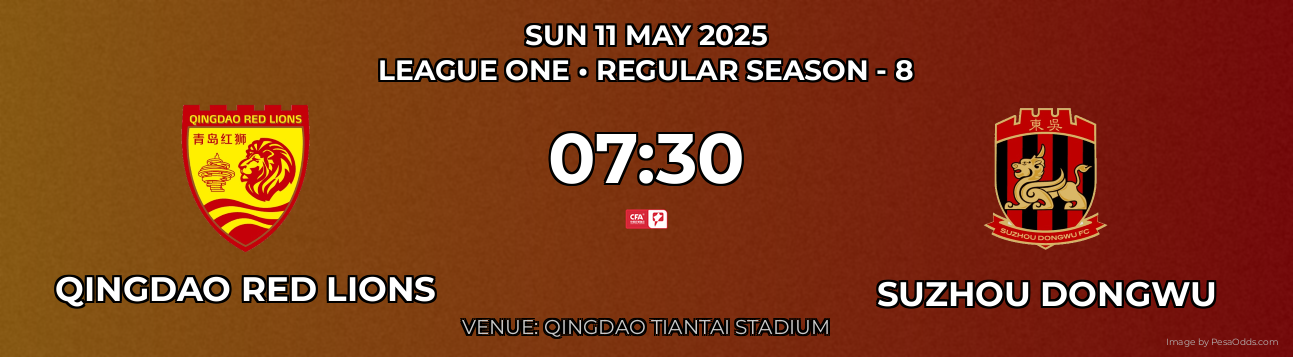 Qingdao Red Lions vs Suzhou Dongwu Prediction match poster for League One fixture on SUN 11 MAY 2025
