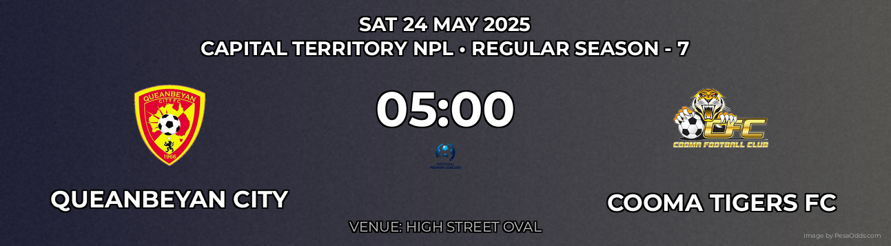 Queanbeyan City vs Cooma Tigers FC Prediction match poster for Capital Territory NPL fixture on SAT 24 MAY 2025