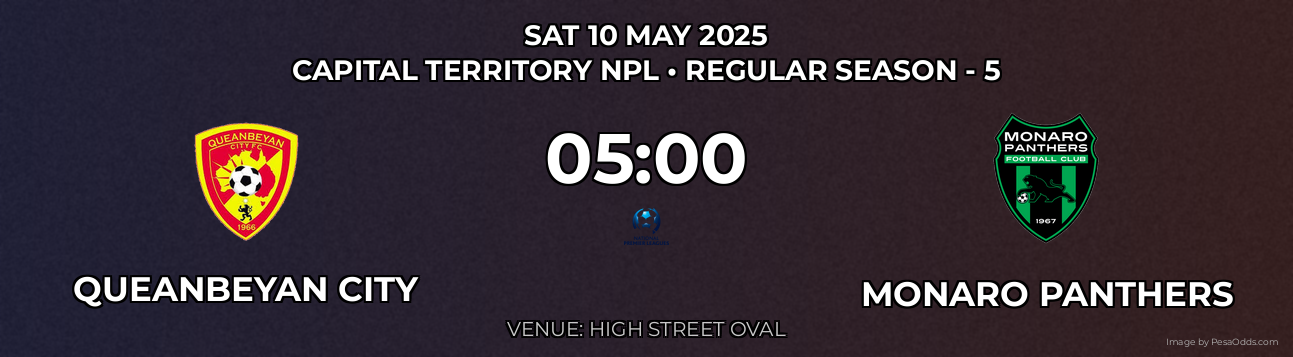 Queanbeyan City vs Monaro Panthers Prediction match poster for Capital Territory NPL fixture on SAT 10 MAY 2025