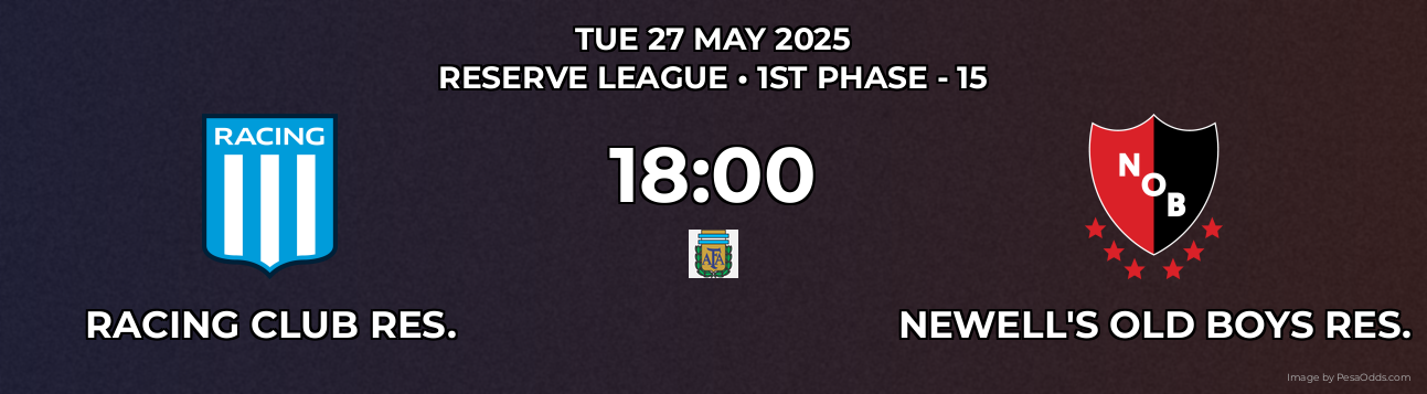 Racing Club Res. vs Newell's Old Boys Res. Prediction match poster for Reserve League fixture on TUE 27 MAY 2025