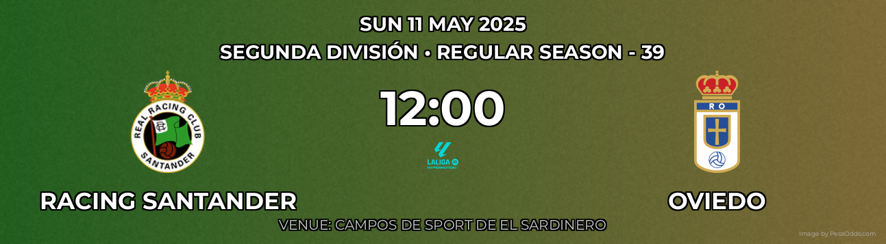 Racing Santander vs Oviedo Prediction match poster for Segunda División fixture on SUN 11 MAY 2025