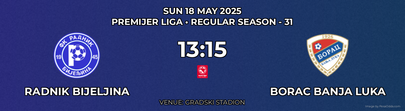 Radnik Bijeljina vs Borac Banja Luka Prediction match poster for Premijer Liga fixture on SUN 18 MAY 2025