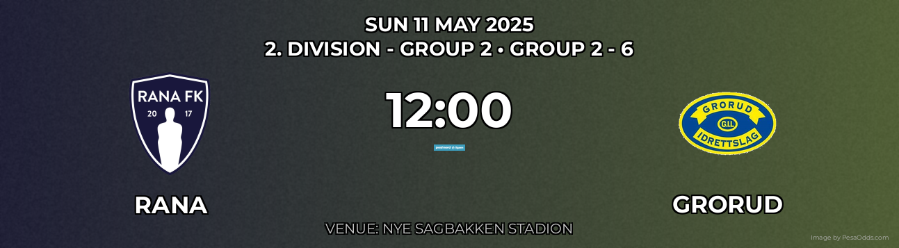 Rana vs Grorud Prediction match poster for 2. Division - Group 2 fixture on SUN 11 MAY 2025