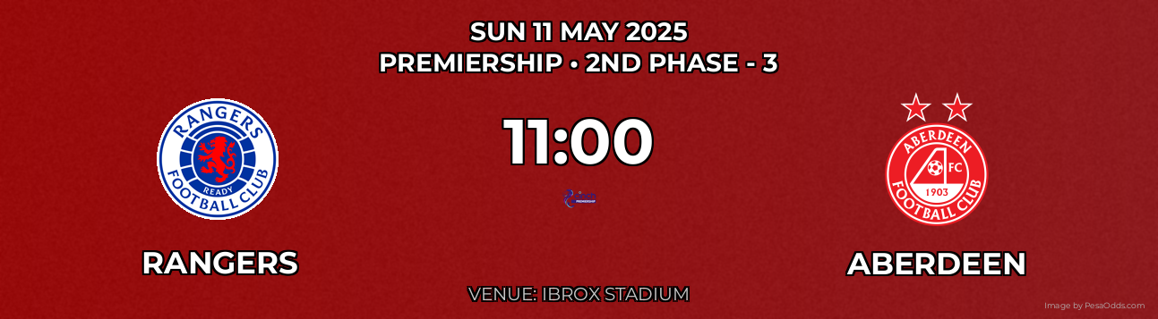 Rangers vs Aberdeen Prediction match poster for Premiership fixture on SUN 11 MAY 2025