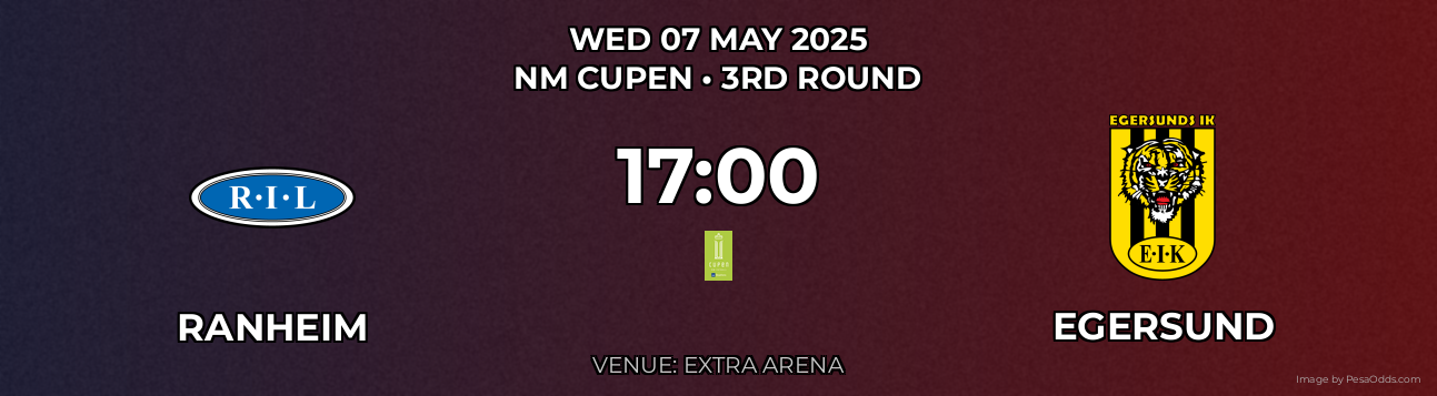Ranheim vs Egersund Prediction match poster for NM Cupen fixture on WED 07 MAY 2025