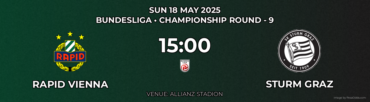 Rapid Vienna vs Sturm Graz Prediction match poster for Bundesliga fixture on SUN 18 MAY 2025