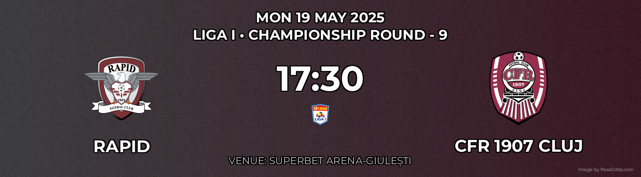 Rapid vs CFR 1907 Cluj Prediction match poster for Liga I fixture on MON 19 MAY 2025