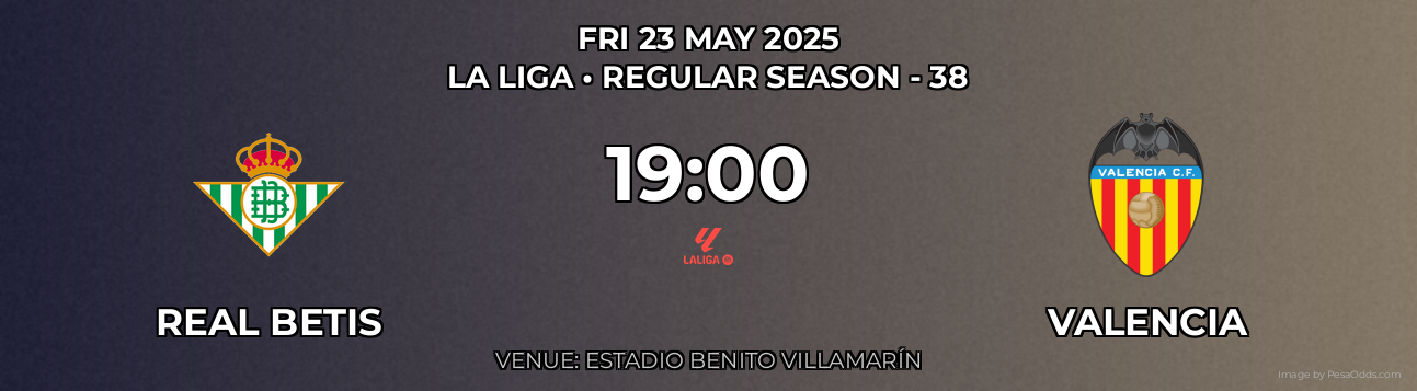 Real Betis vs Valencia Prediction match poster for La Liga fixture on FRI 23 MAY 2025