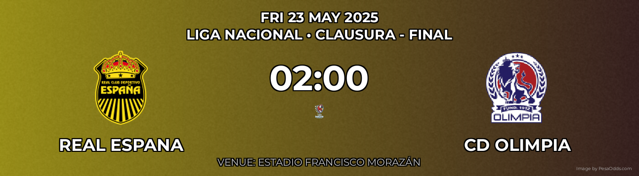 Real Espana vs CD Olimpia Prediction match poster for Liga Nacional fixture on FRI 23 MAY 2025