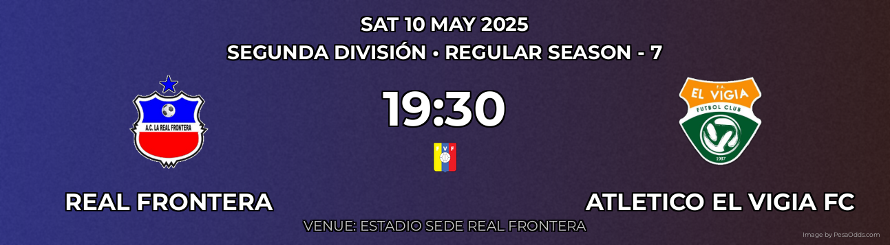 Real Frontera vs Atletico el Vigia FC Prediction match poster for Segunda División fixture on SAT 10 MAY 2025