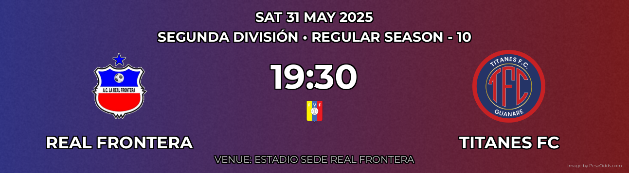 Real Frontera vs Titanes FC Prediction match poster for Segunda División fixture on SAT 31 MAY 2025
