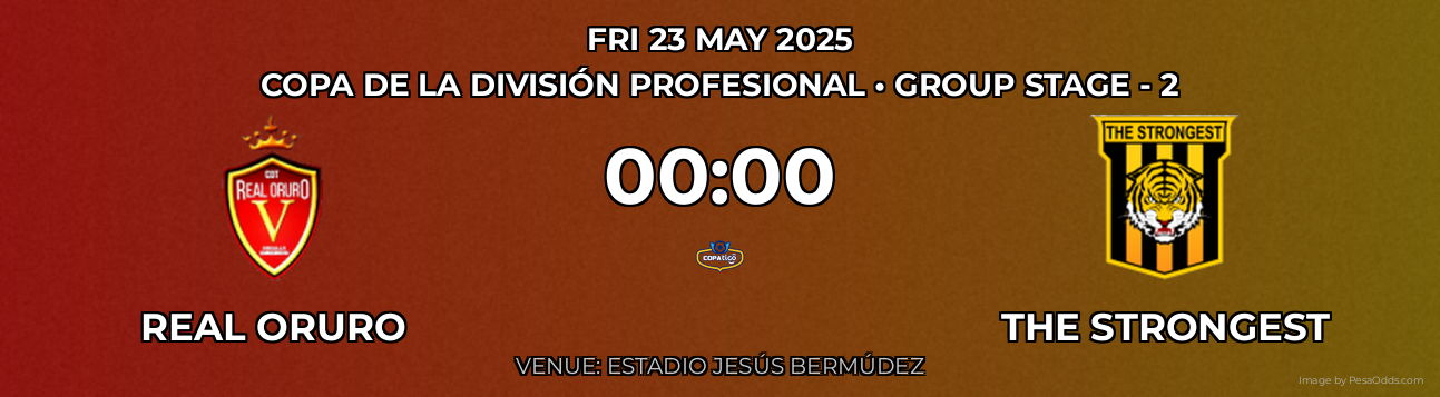 Real Oruro vs The Strongest Prediction match poster for Copa de la División Profesional fixture on FRI 23 MAY 2025