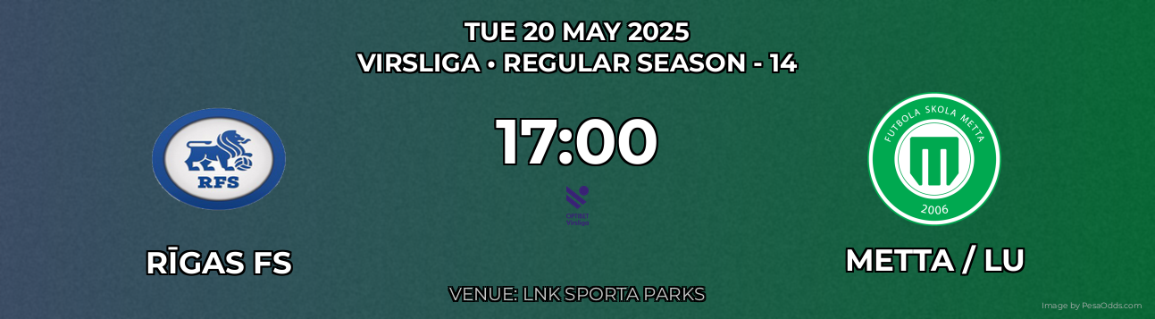 Rīgas FS vs Metta / LU Prediction match poster for Virsliga fixture on TUE 20 MAY 2025