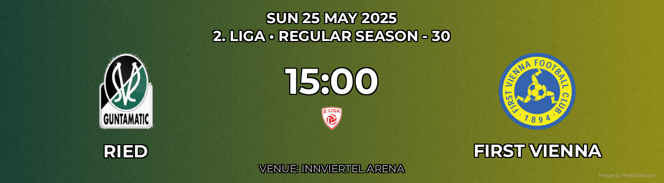 Ried vs First Vienna Prediction match poster for 2. Liga fixture on SUN 25 MAY 2025