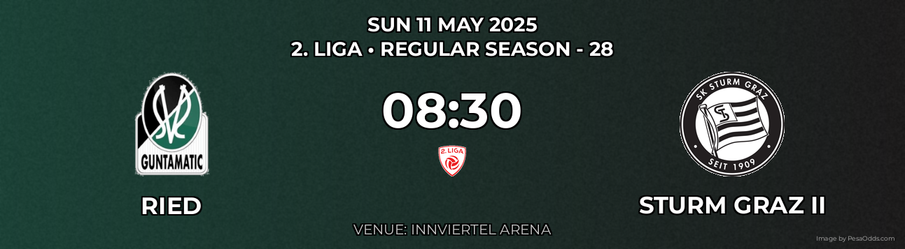 Ried vs Sturm Graz II Prediction match poster for 2. Liga fixture on SUN 11 MAY 2025