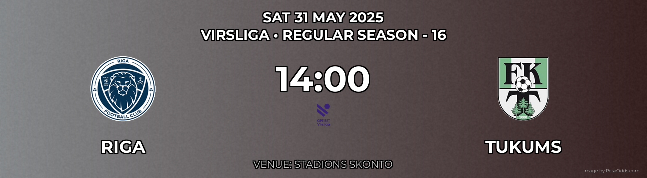 Riga vs Tukums Prediction match poster for Virsliga fixture on SAT 31 MAY 2025