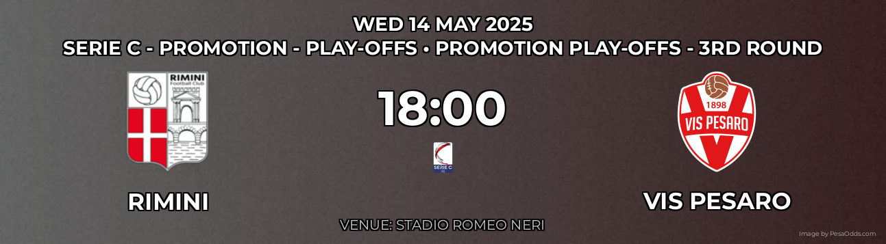 Rimini vs Vis Pesaro Prediction match poster for Serie C - Promotion - Play-offs fixture on WED 14 MAY 2025