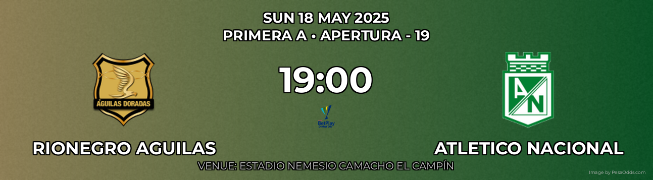 Rionegro Aguilas vs Atletico Nacional Prediction match poster for Primera A fixture on SUN 18 MAY 2025