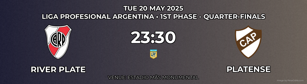 River Plate vs Platense Prediction match poster for Liga Profesional Argentina fixture on TUE 20 MAY 2025