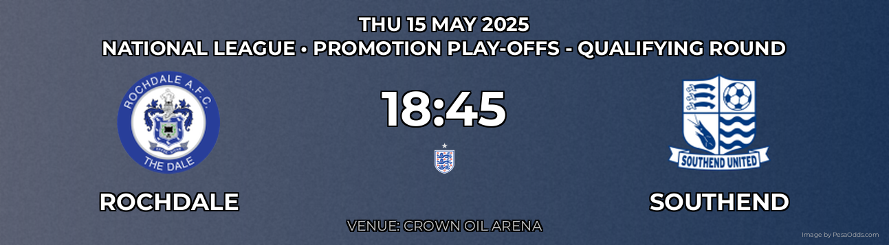 Rochdale vs Southend Prediction match poster for National League fixture on THU 15 MAY 2025