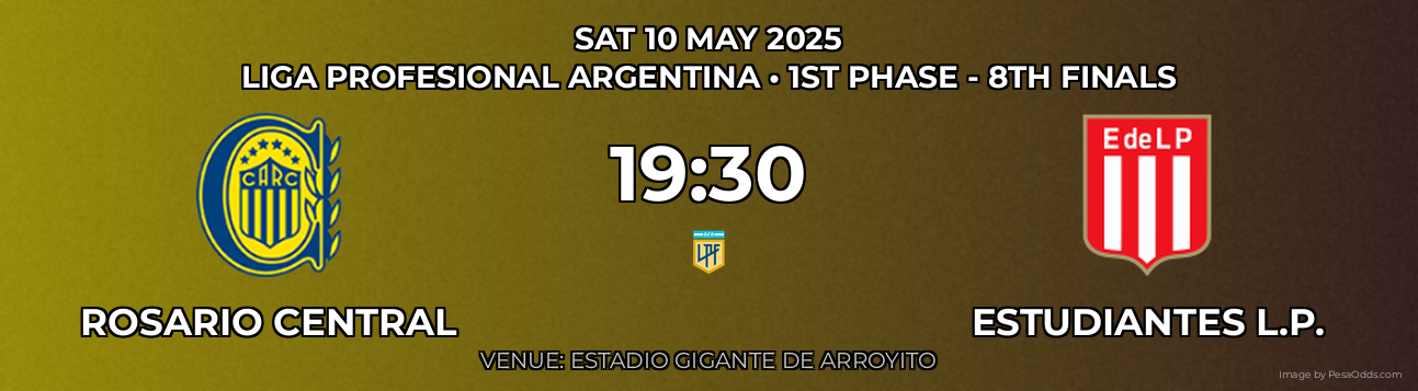 Rosario Central vs Estudiantes L.P. Prediction match poster for Liga Profesional Argentina fixture on SAT 10 MAY 2025