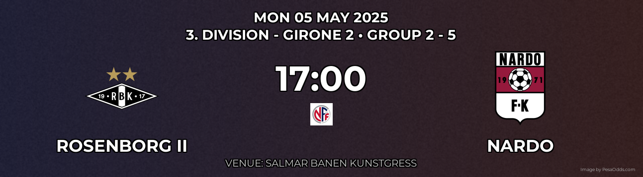 Rosenborg II vs Nardo Prediction match poster for 3. Division - Girone 2 fixture on MON 05 MAY 2025
