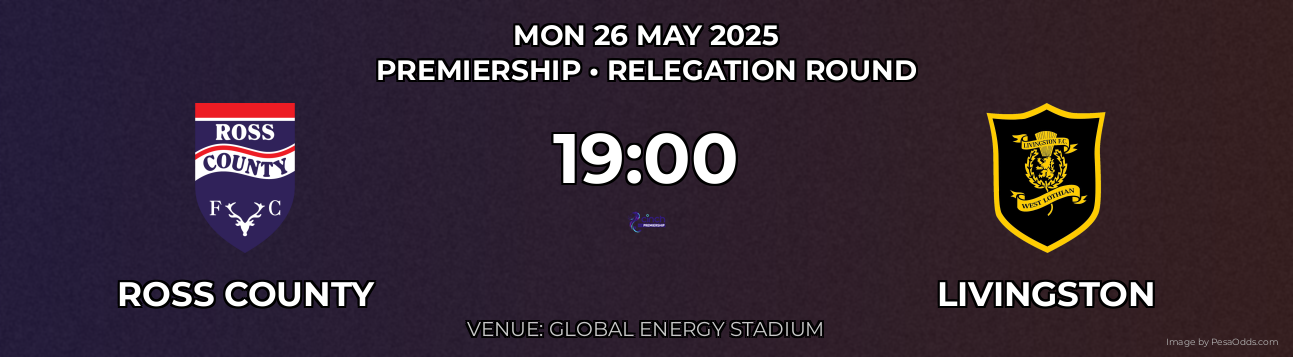 Ross County vs Livingston Prediction match poster for Premiership fixture on MON 26 MAY 2025