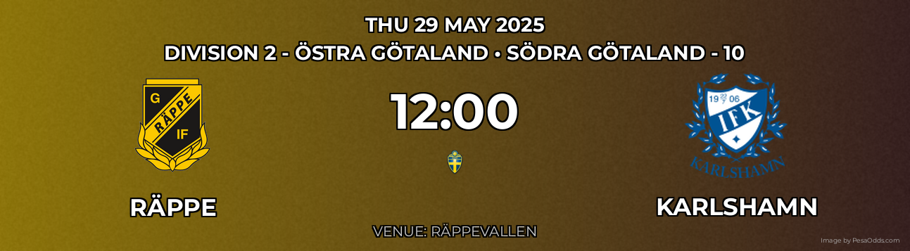 Räppe vs Karlshamn Prediction match poster for Division 2 - Östra Götaland fixture on THU 29 MAY 2025