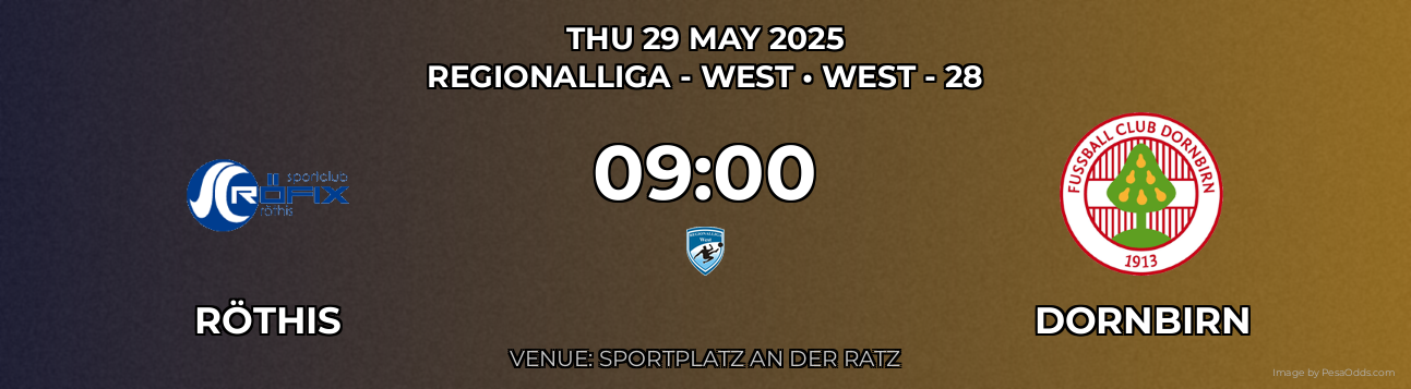Röthis vs Dornbirn Prediction match poster for Regionalliga - West fixture on THU 29 MAY 2025