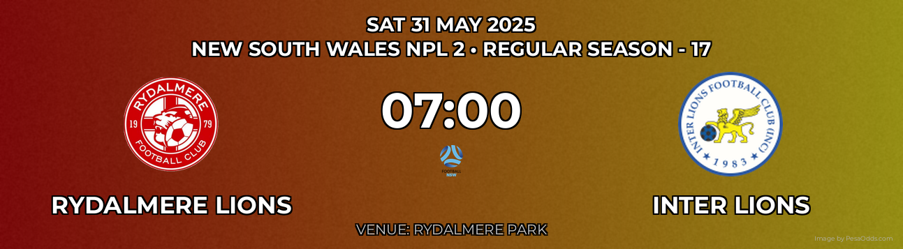 Rydalmere Lions vs Inter Lions Prediction match poster for New South Wales NPL 2 fixture on SAT 31 MAY 2025