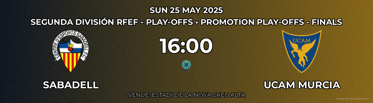 Sabadell vs Ucam Murcia Prediction match poster for Segunda División RFEF - Play-offs fixture on SUN 25 MAY 2025