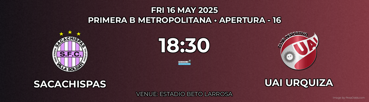 Sacachispas vs UAI Urquiza Prediction match poster for Primera B Metropolitana fixture on FRI 16 MAY 2025