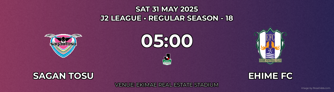 Sagan Tosu vs Ehime FC Prediction match poster for J2 League fixture on SAT 31 MAY 2025