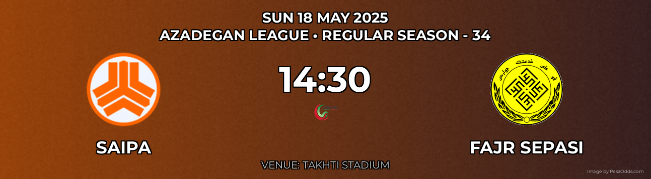 Saipa vs Fajr Sepasi Prediction match poster for Azadegan League fixture on SUN 18 MAY 2025