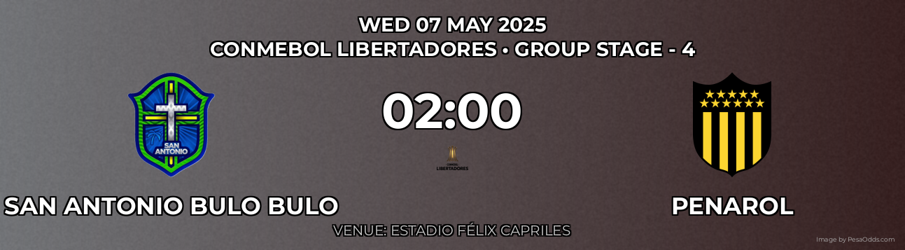 San Antonio Bulo Bulo vs Penarol Prediction match poster for CONMEBOL Libertadores fixture on WED 07 MAY 2025