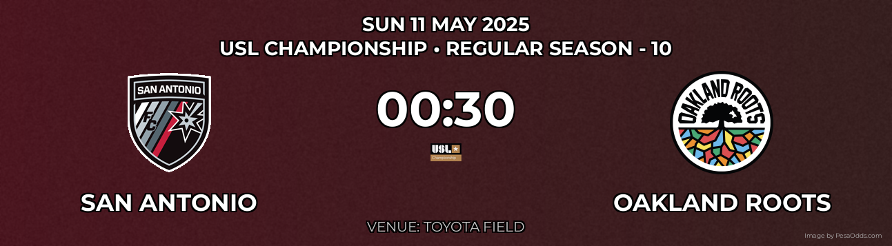 San Antonio vs Oakland Roots Prediction match poster for USL Championship fixture on SUN 11 MAY 2025