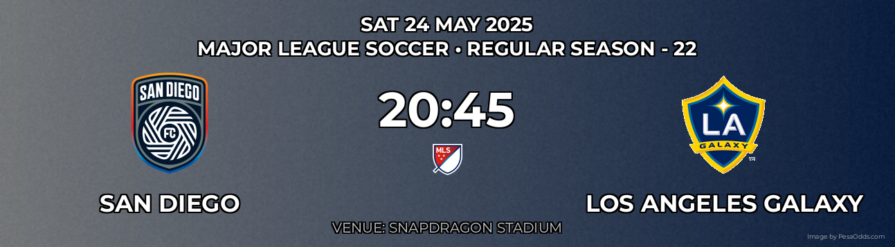 San Diego vs Los Angeles Galaxy Prediction match poster for Major League Soccer fixture on SAT 24 MAY 2025