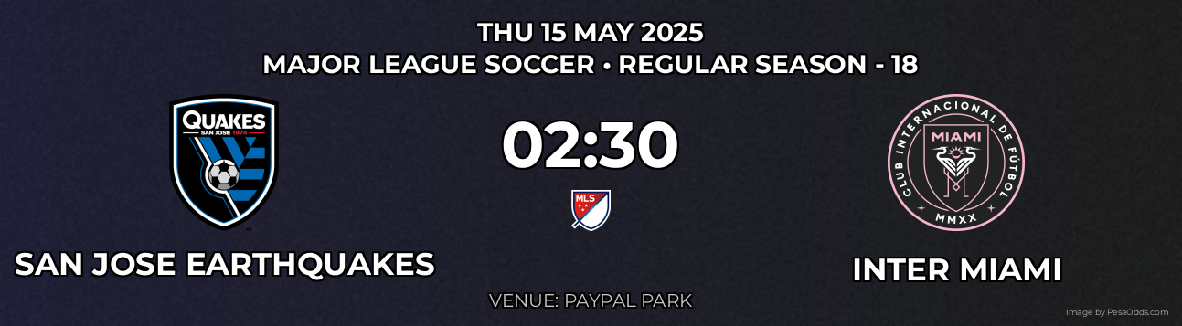San Jose Earthquakes vs Inter Miami Prediction match poster for Major League Soccer fixture on THU 15 MAY 2025