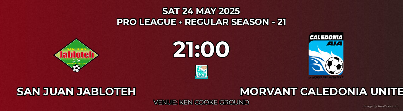 San Juan Jabloteh vs Morvant Caledonia United Prediction match poster for Pro League fixture on SAT 24 MAY 2025
