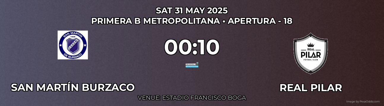 San Martín Burzaco vs Real Pilar Prediction match poster for Primera B Metropolitana fixture on SAT 31 MAY 2025