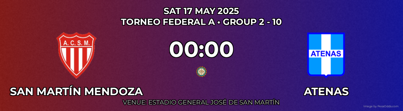 San Martín Mendoza vs Atenas Prediction match poster for Torneo Federal A fixture on SAT 17 MAY 2025
