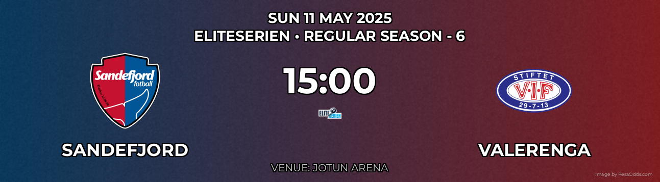 Sandefjord vs Valerenga Prediction match poster for Eliteserien fixture on SUN 11 MAY 2025