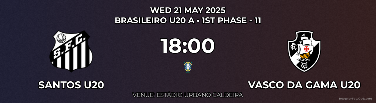 Santos U20 vs Vasco da Gama U20 Prediction match poster for Brasileiro U20 A fixture on WED 21 MAY 2025