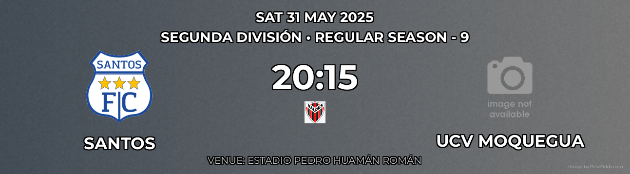 Santos vs UCV Moquegua Prediction match poster for Segunda División fixture on SAT 31 MAY 2025