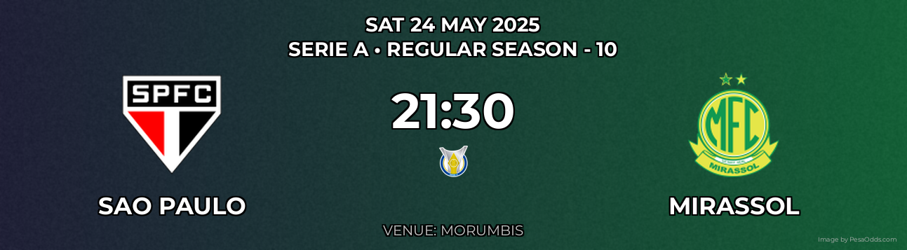 Sao Paulo vs Mirassol Prediction match poster for Serie A fixture on SAT 24 MAY 2025