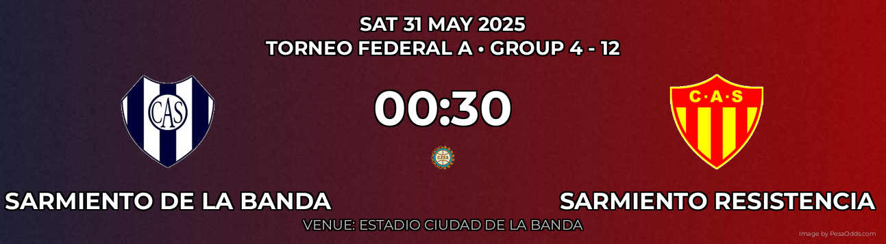 Sarmiento de La Banda vs Sarmiento Resistencia Prediction match poster for Torneo Federal A fixture on SAT 31 MAY 2025